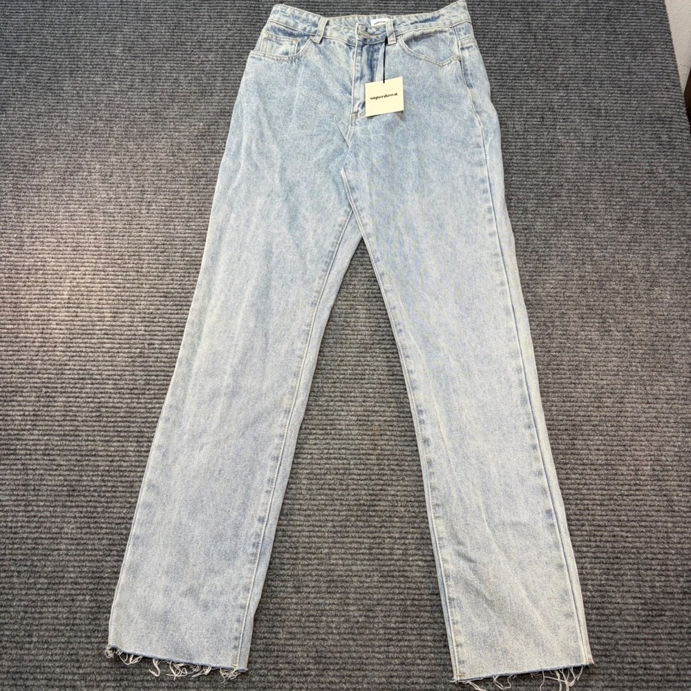 Superdown Women Light Wash High Waisted Straight Leg Frayed Hem Jeans Size 27